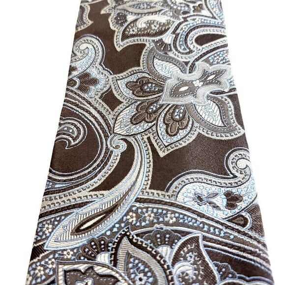 Ike Behar New York Brown Blue Paisley Woven Silk Tie Tailored USA - Picture 2 of 6